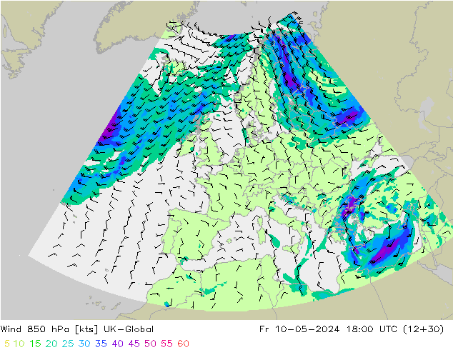 Wind 850 hPa UK-Global vr 10.05.2024 18 UTC