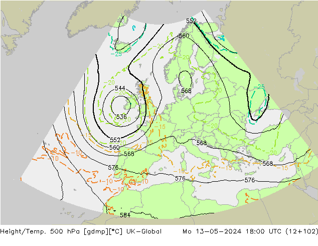 Yükseklik/Sıc. 500 hPa UK-Global Pzt 13.05.2024 18 UTC
