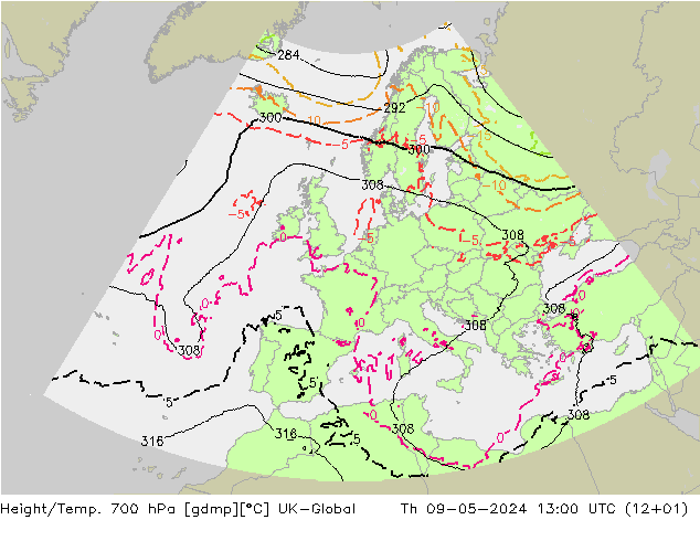 Height/Temp. 700 hPa UK-Global 星期四 09.05.2024 13 UTC