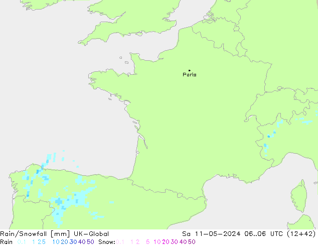 Rain/Snowfall UK-Global sam 11.05.2024 06 UTC