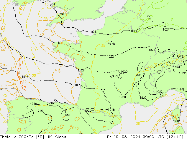 Theta-e 700hPa UK-Global Fr 10.05.2024 00 UTC