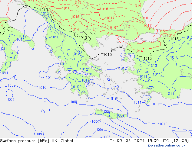 Atmosférický tlak UK-Global Čt 09.05.2024 15 UTC