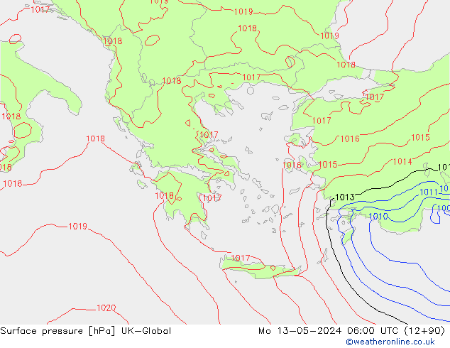 Surface pressure UK-Global Mo 13.05.2024 06 UTC