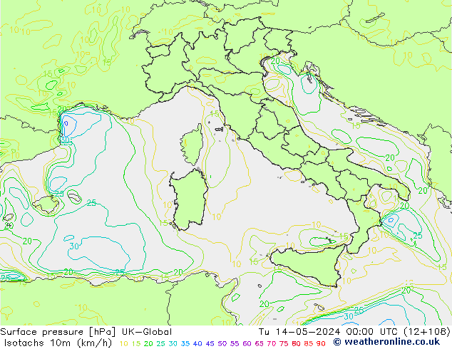Isotachs (kph) UK-Global mar 14.05.2024 00 UTC