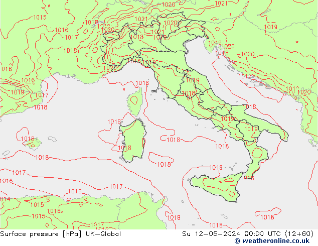 Pressione al suolo UK-Global dom 12.05.2024 00 UTC