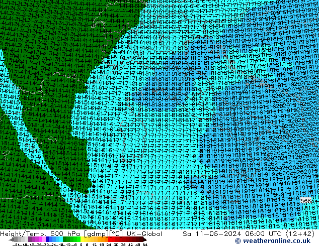 Height/Temp. 500 hPa UK-Global so. 11.05.2024 06 UTC