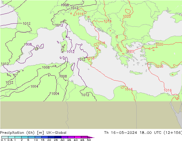 Precipitation (6h) UK-Global Th 16.05.2024 00 UTC