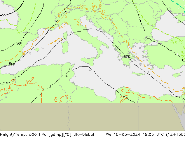 Height/Temp. 500 hPa UK-Global We 15.05.2024 18 UTC