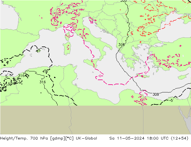 Height/Temp. 700 hPa UK-Global Sa 11.05.2024 18 UTC