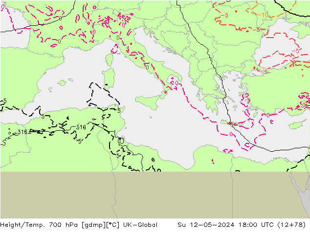 Géop./Temp. 700 hPa UK-Global dim 12.05.2024 18 UTC