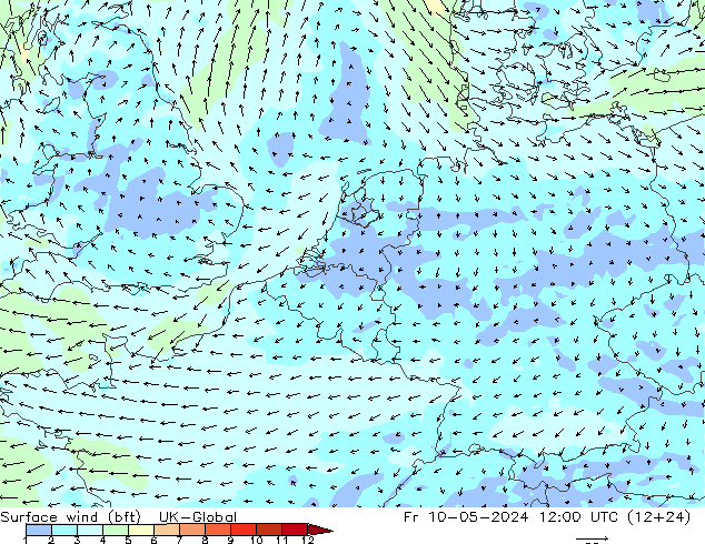 Surface wind (bft) UK-Global Pá 10.05.2024 12 UTC