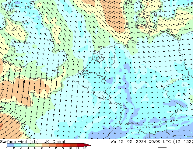 Surface wind (bft) UK-Global We 15.05.2024 00 UTC