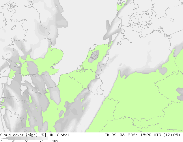 Cloud cover (high) UK-Global Th 09.05.2024 18 UTC