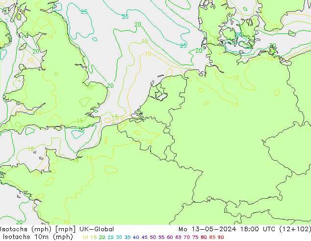 Isotachs (mph) UK-Global lun 13.05.2024 18 UTC