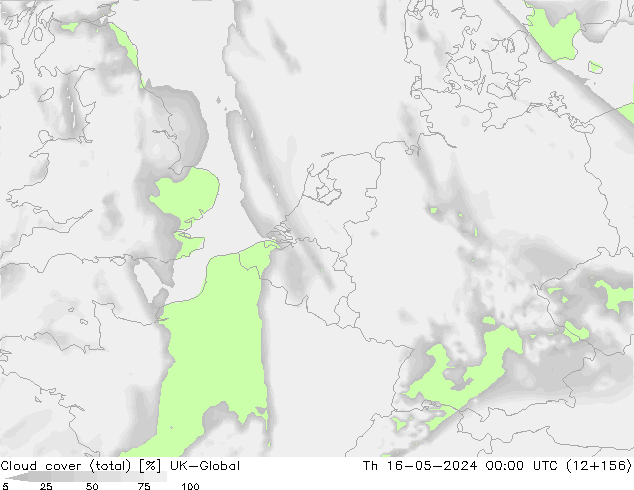 Bewolking (Totaal) UK-Global do 16.05.2024 00 UTC