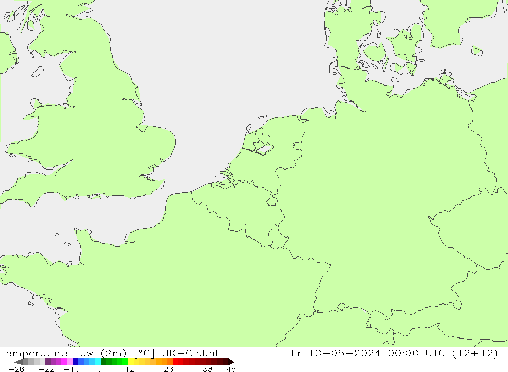 Temperature Low (2m) UK-Global Fr 10.05.2024 00 UTC