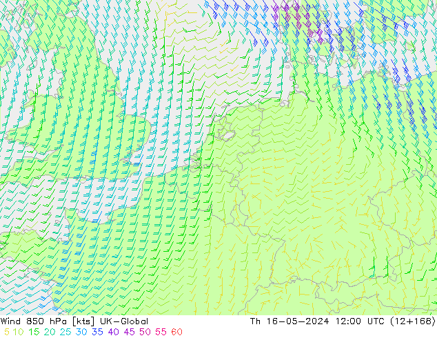 Wind 850 hPa UK-Global Do 16.05.2024 12 UTC