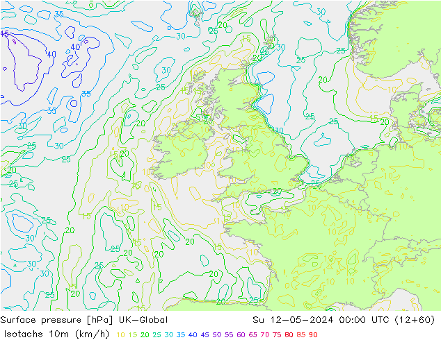 Isotachen (km/h) UK-Global zo 12.05.2024 00 UTC