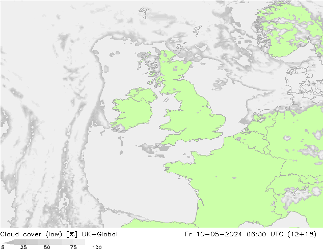 Cloud cover (low) UK-Global Fr 10.05.2024 06 UTC