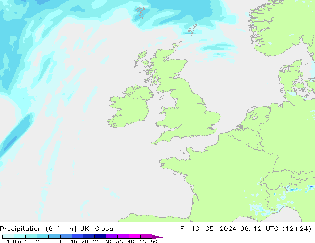 Precipitación (6h) UK-Global vie 10.05.2024 12 UTC