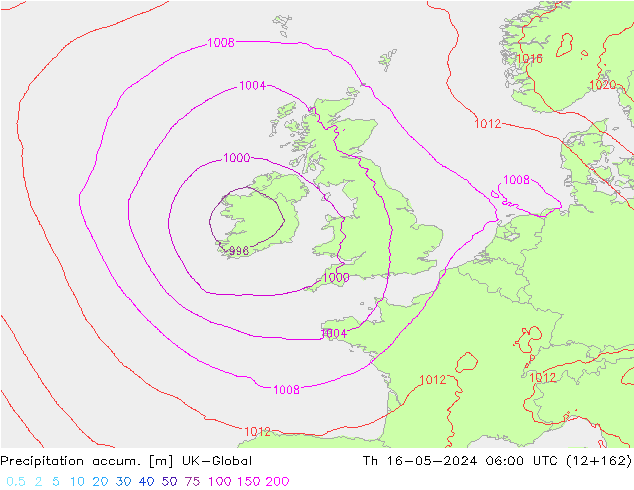 Precipitation accum. UK-Global Th 16.05.2024 06 UTC