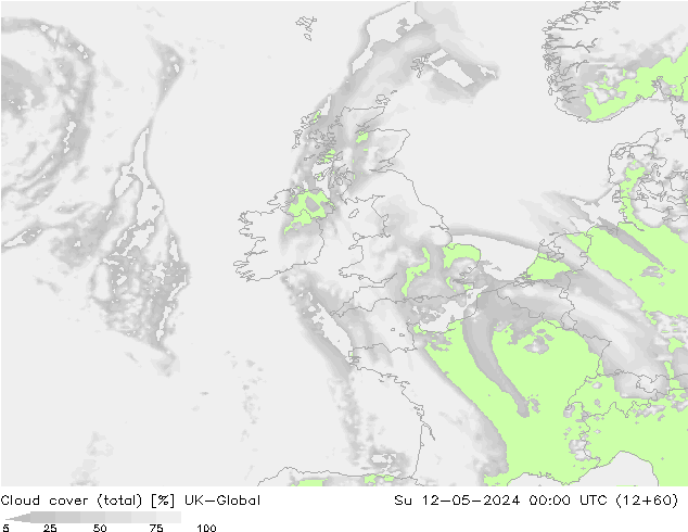 Cloud cover (total) UK-Global Su 12.05.2024 00 UTC