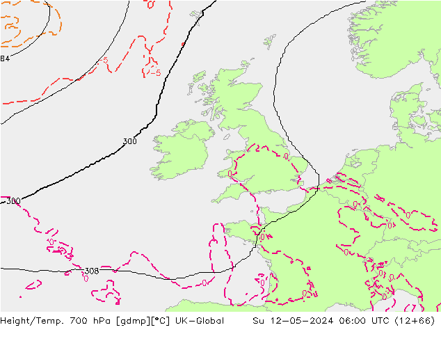 Height/Temp. 700 hPa UK-Global Su 12.05.2024 06 UTC