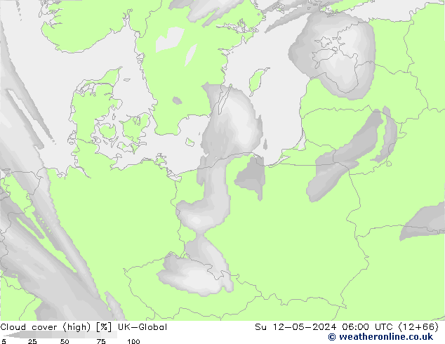 Cloud cover (high) UK-Global Su 12.05.2024 06 UTC