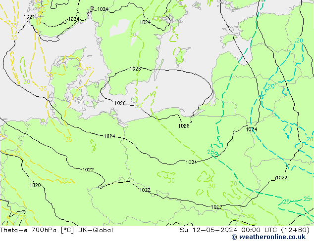 Theta-e 700hPa UK-Global dom 12.05.2024 00 UTC