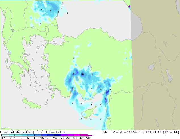 Precipitação (6h) UK-Global Seg 13.05.2024 00 UTC