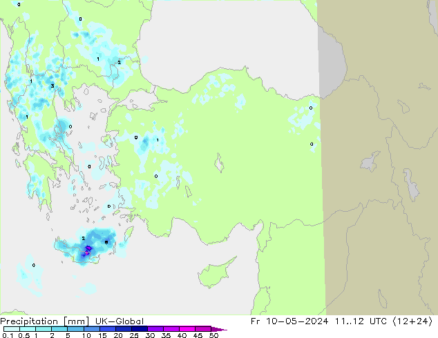 Precipitazione UK-Global ven 10.05.2024 12 UTC