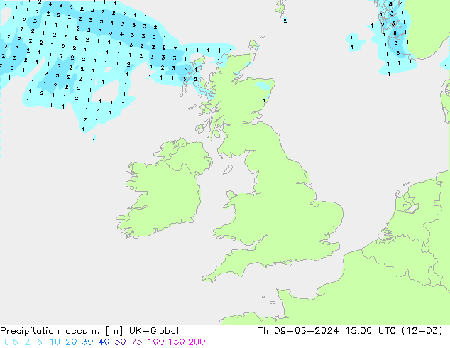 Precipitation accum. UK-Global Qui 09.05.2024 15 UTC