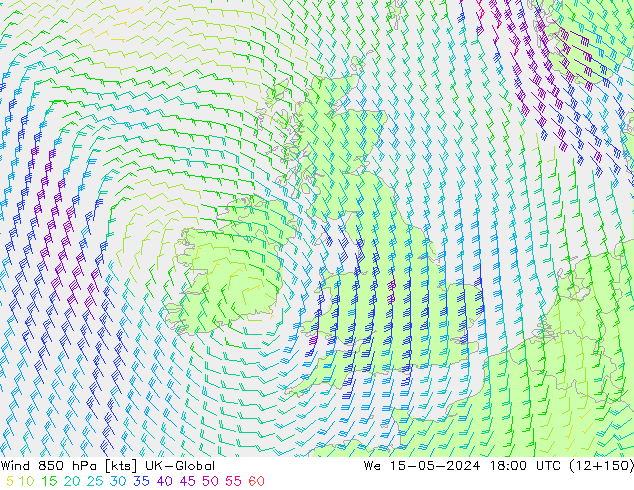 Wind 850 hPa UK-Global We 15.05.2024 18 UTC