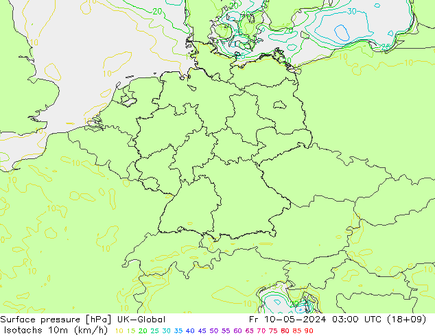 Isotachs (kph) UK-Global Fr 10.05.2024 03 UTC