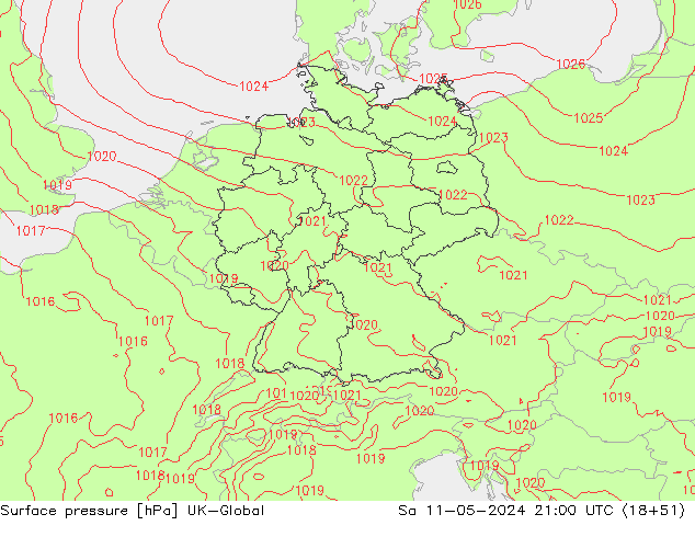pression de l'air UK-Global sam 11.05.2024 21 UTC