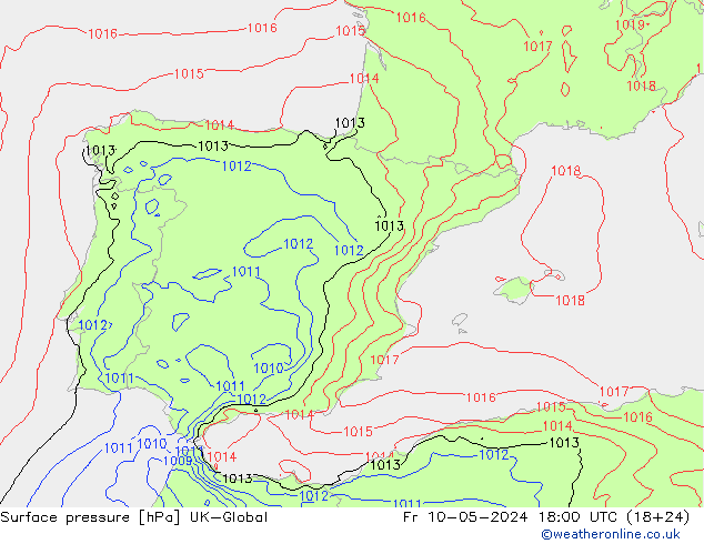 Atmosférický tlak UK-Global Pá 10.05.2024 18 UTC