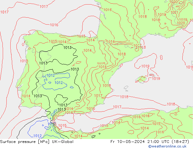 Luchtdruk (Grond) UK-Global vr 10.05.2024 21 UTC