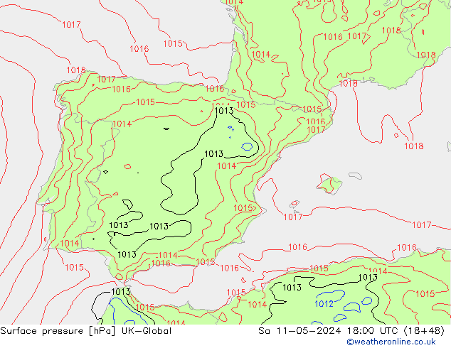 Atmosférický tlak UK-Global So 11.05.2024 18 UTC