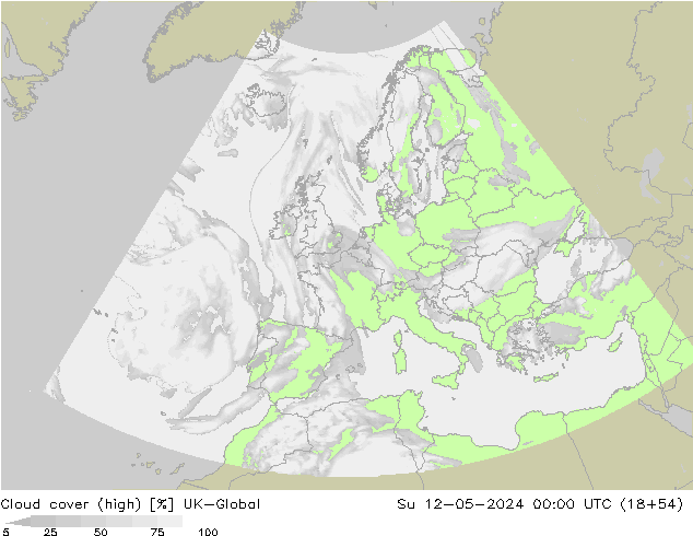 Cloud cover (high) UK-Global Su 12.05.2024 00 UTC