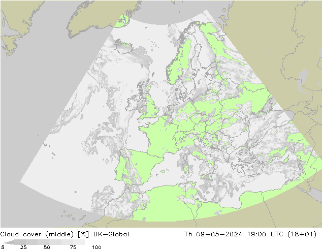 Cloud cover (middle) UK-Global Th 09.05.2024 19 UTC