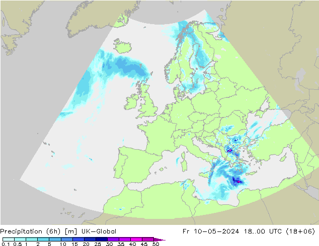 Precipitation (6h) UK-Global Fr 10.05.2024 00 UTC