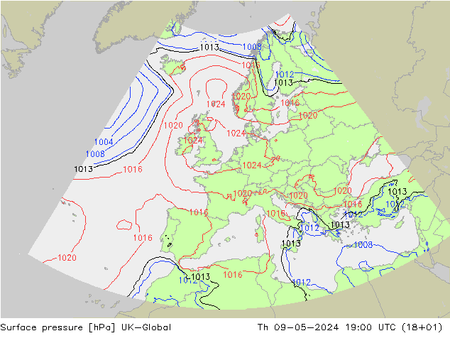 地面气压 UK-Global 星期四 09.05.2024 19 UTC