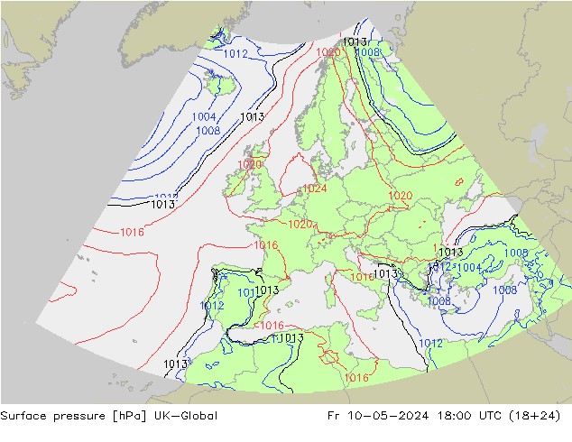 Pressione al suolo UK-Global ven 10.05.2024 18 UTC