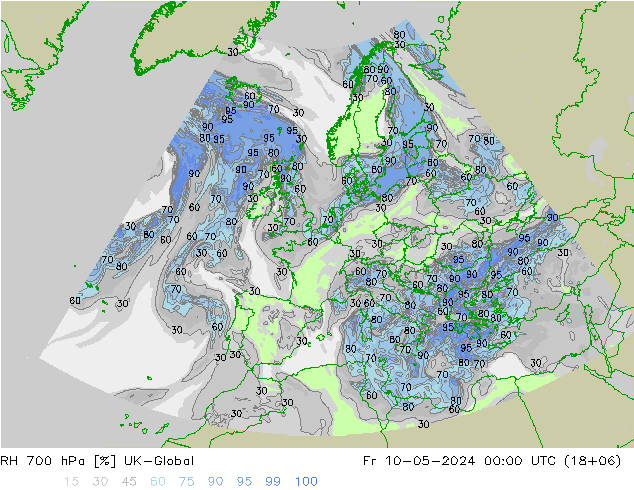 RH 700 hPa UK-Global Fr 10.05.2024 00 UTC