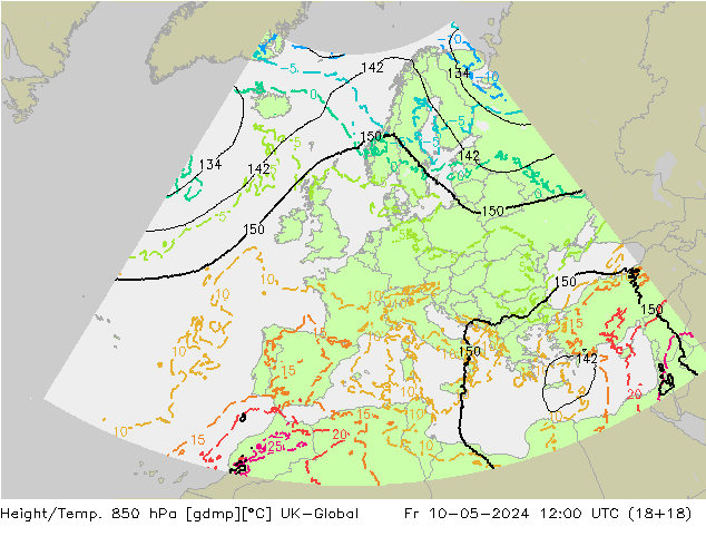 Height/Temp. 850 hPa UK-Global Fr 10.05.2024 12 UTC