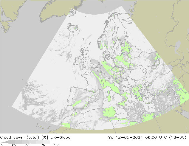 Bewolking (Totaal) UK-Global zo 12.05.2024 06 UTC