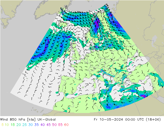 Wind 850 hPa UK-Global Fr 10.05.2024 00 UTC