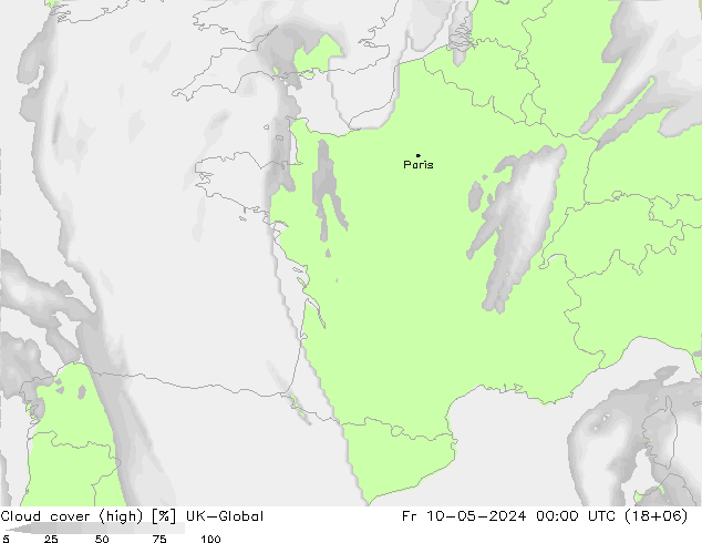 Cloud cover (high) UK-Global Fr 10.05.2024 00 UTC
