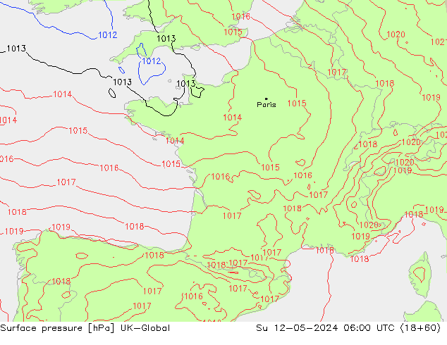 Surface pressure UK-Global Su 12.05.2024 06 UTC