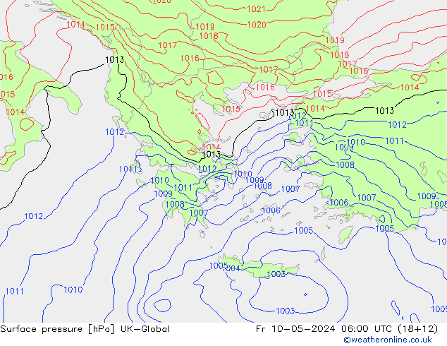 Atmosférický tlak UK-Global Pá 10.05.2024 06 UTC